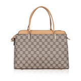 Faux leather camel printed handbag with dual handle, synthetic lining and zipper closure