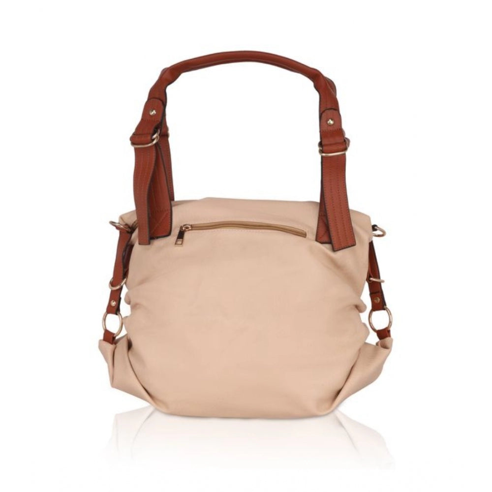 Womens faux leather beige tote bag, with a sturdy handle