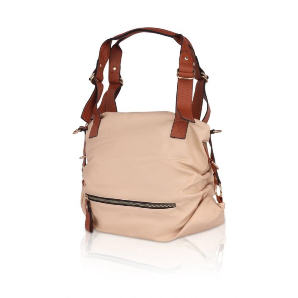 Beige faux leather women's tote bag with zipper closure