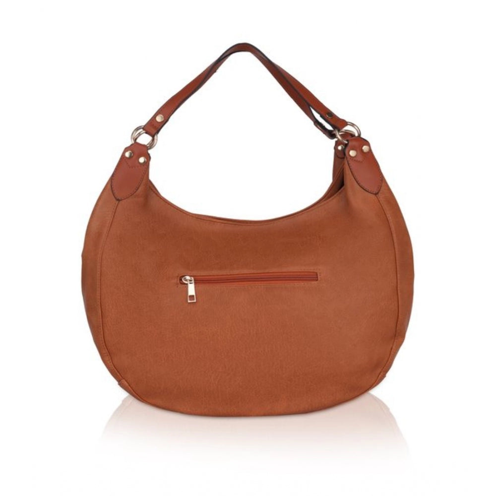 Brown faux leather women's solid tote bag