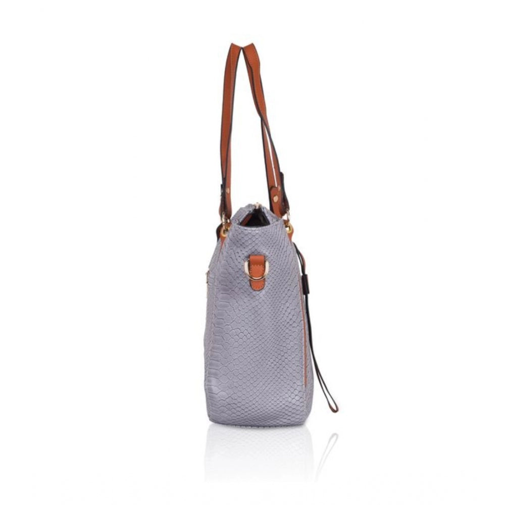 Women's Faux Leather Textured Tote Bag (Grey) - GillKart