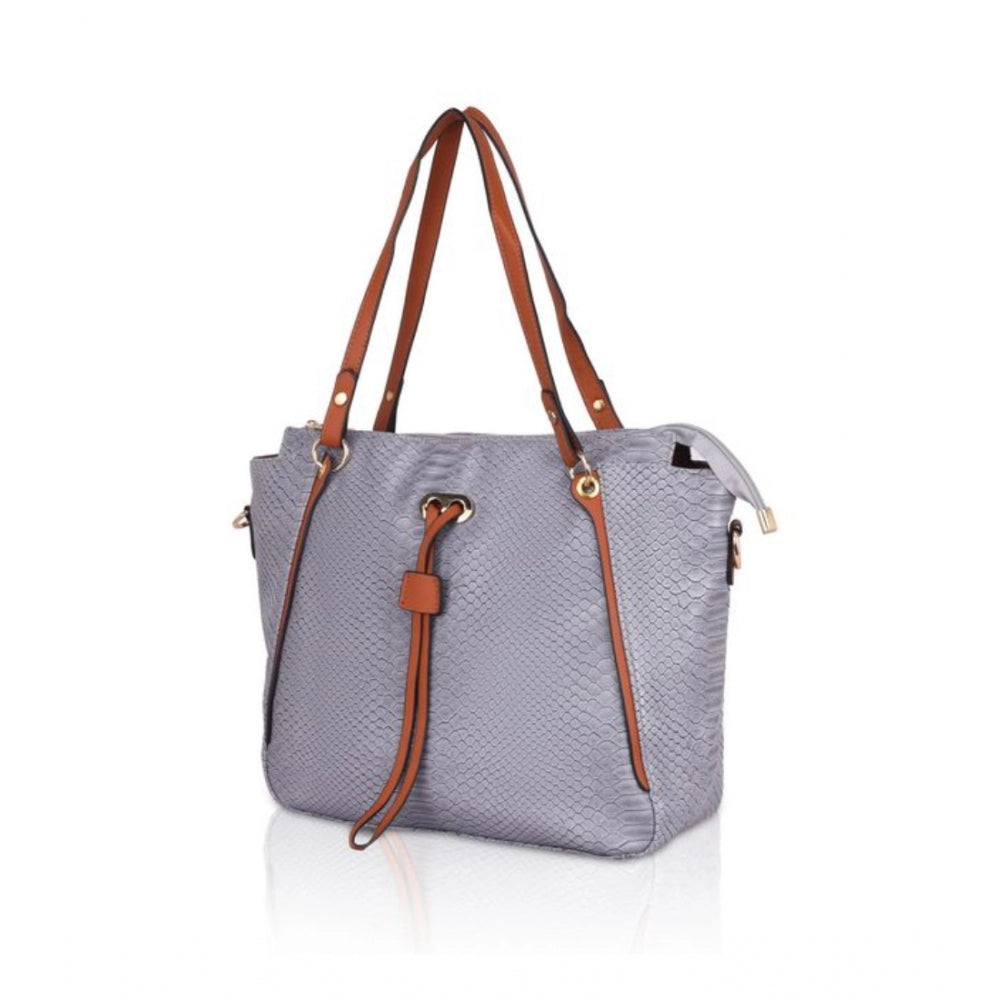Women's Faux Leather Textured Tote Bag (Grey) - GillKart