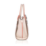 Pink faux leather metal beads handbag, synthetic lining, dual handle design, zipper closure