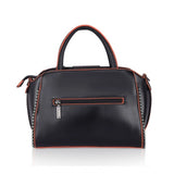 Black faux leather metal beads handbag with dual handles, ziper closure