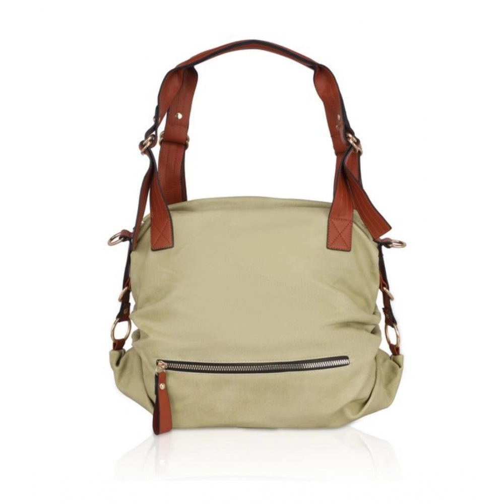 Women's faux leather solid tote bag green, zipper closure, shoulder strap