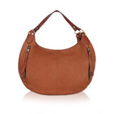 Brown faux leather women's solid tote bag, zip closure