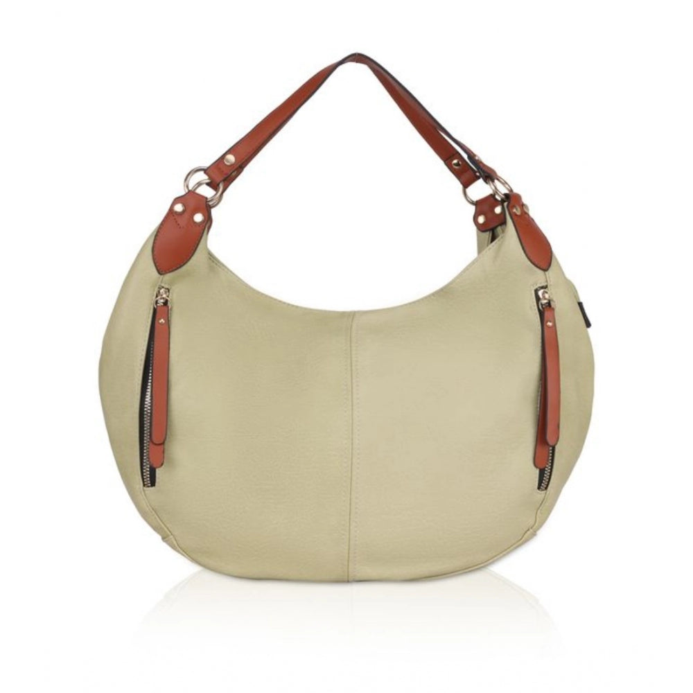 Womens faux leather solid beige tote bag
