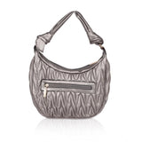 Silver Grey faux leather textured handbag with dual handle, ideal for contemporary women's style