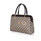 Faux leather printed coffee handbag for women, synthetic lining, zipper closure, dual handle type