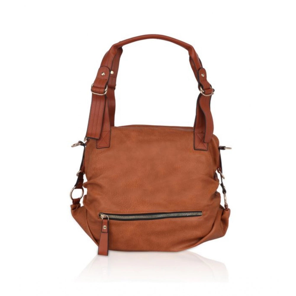 Brown faux leather ladies tote bag