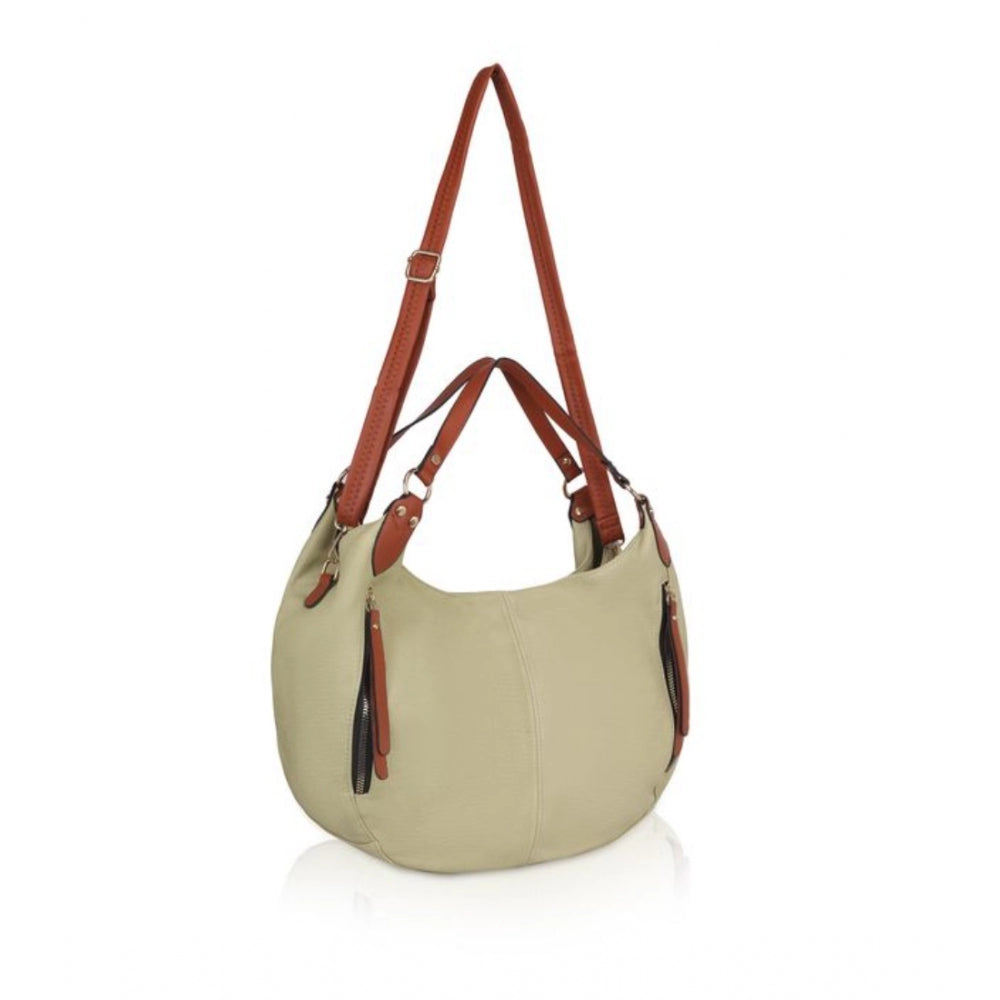 Beige faux leather women's tote bag, solid color