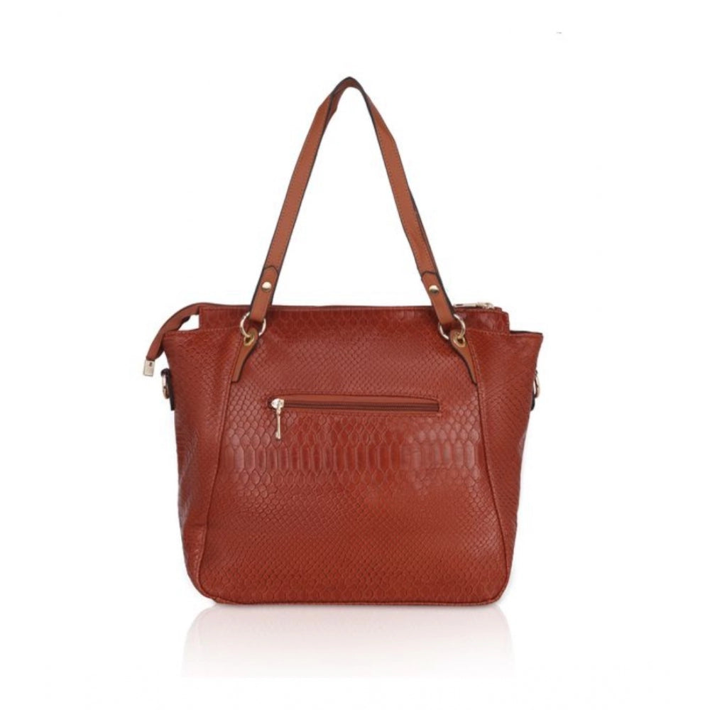 Women's Faux Leather Textured Tote Bag (Brown) - GillKart