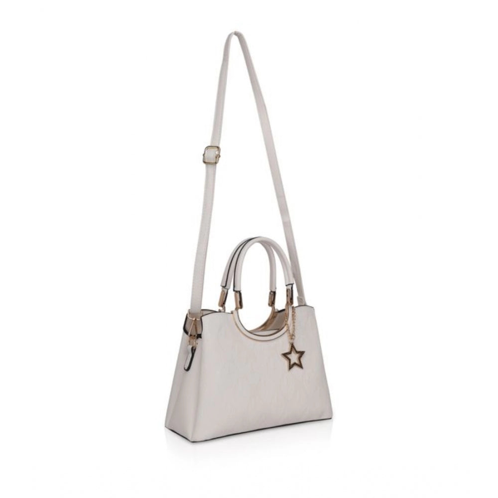 Faux leather white printed adjustable long belt handbag for women