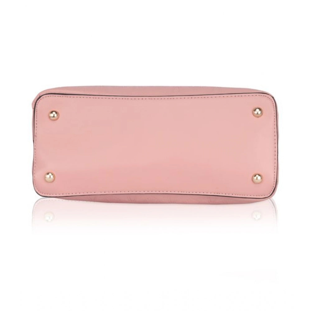 Adjustable long belt handbag, faux leather finish in pink color