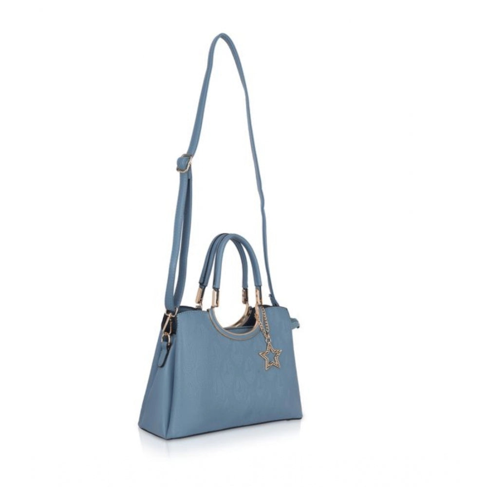 Women's faux leather printed adjustable long belt handbag in blue color