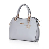 Blue faux leather handbag, zipper closure, rectangular shoulder bag, long strap