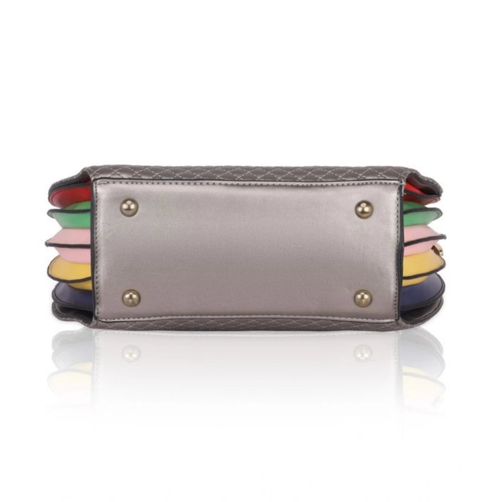 Womens printed adjustable long belt handbag silver grey