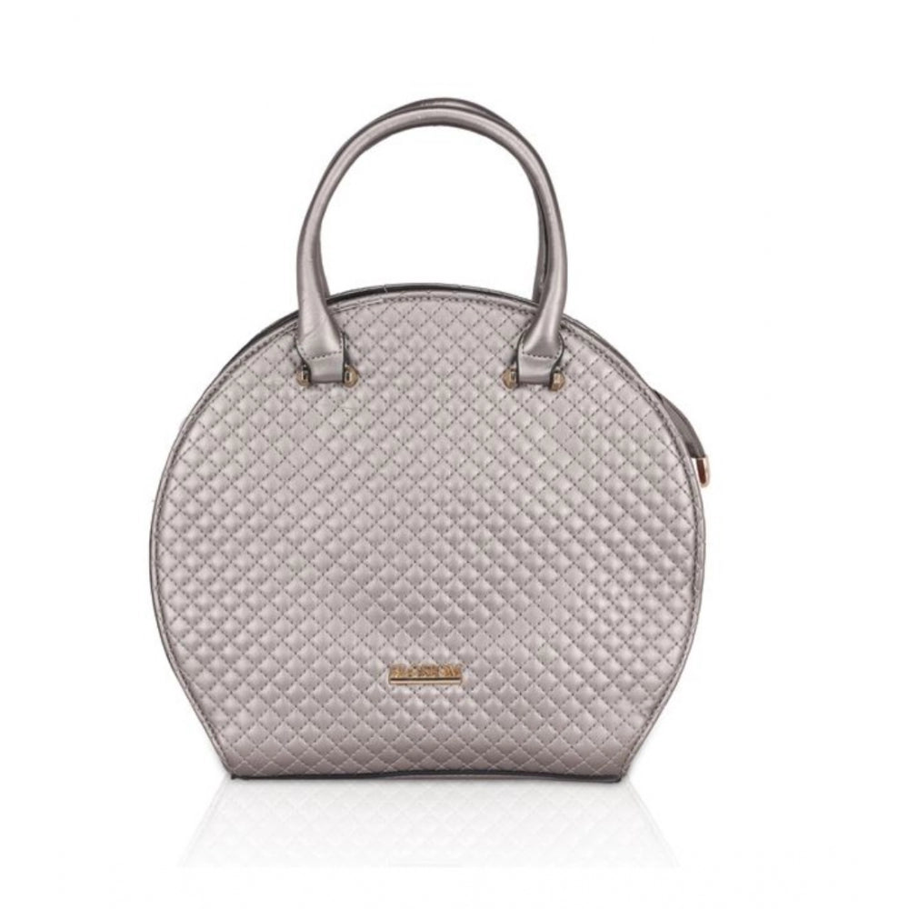 Faux leather, printed adjustable belt handbag in silver grey