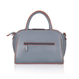 Grey faux leather metal beads handbag with dual handle, zipper closure