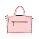 Pink faux leather metal beads handbag with dual handle, zipper closure