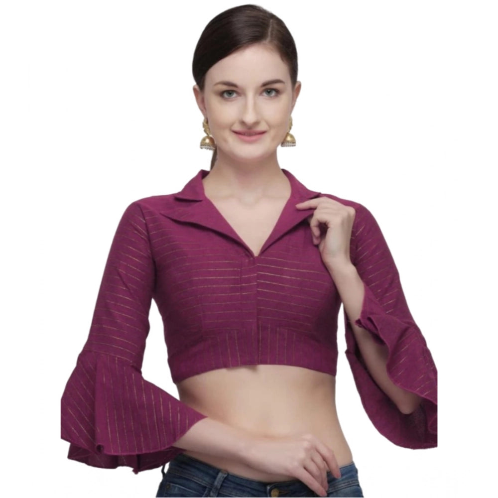 Magenta free size cotton striped ready-made blouse for women