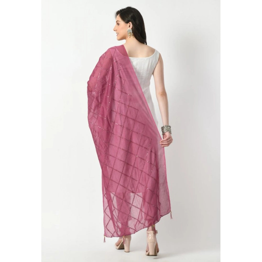 Lavender Chanderi Self-Design Dupatta, free size for festive wear on hanger