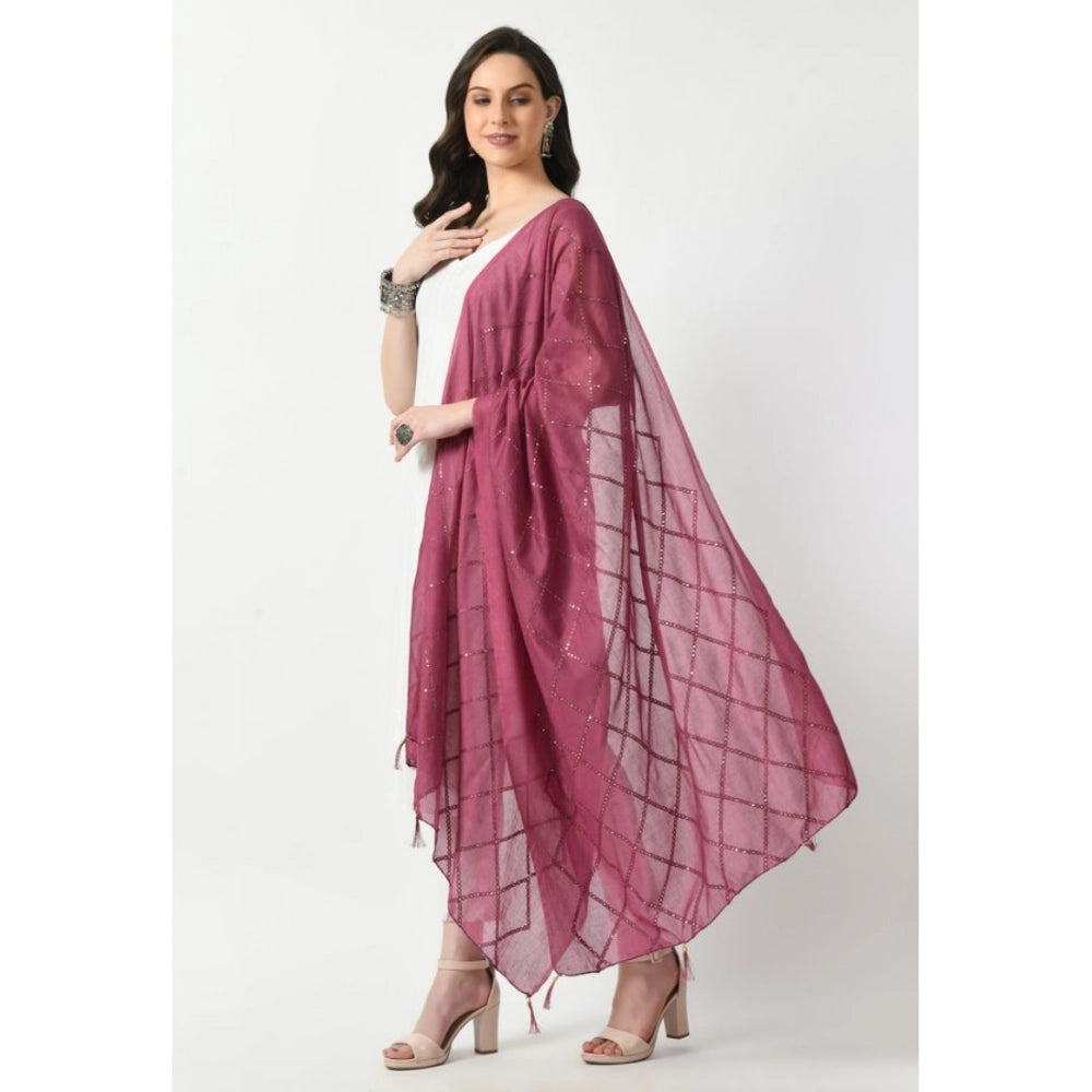 Lavender Chanderi Self-Design Dupatta for Women's Festive Wear, free size length