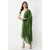 Green Chanderi self-design dupatta for festive occasions, free size length