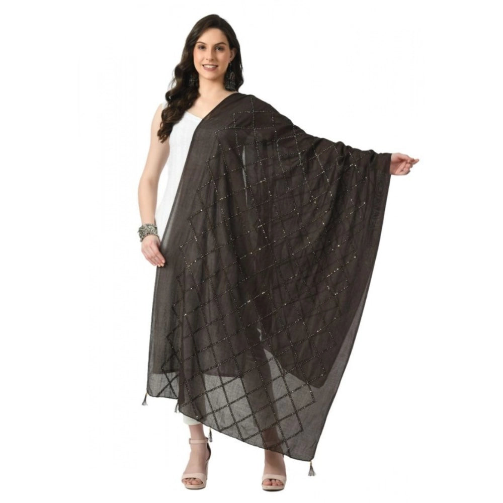 Dark brown Chanderi self-design dupatta for women's festive wear, free size length