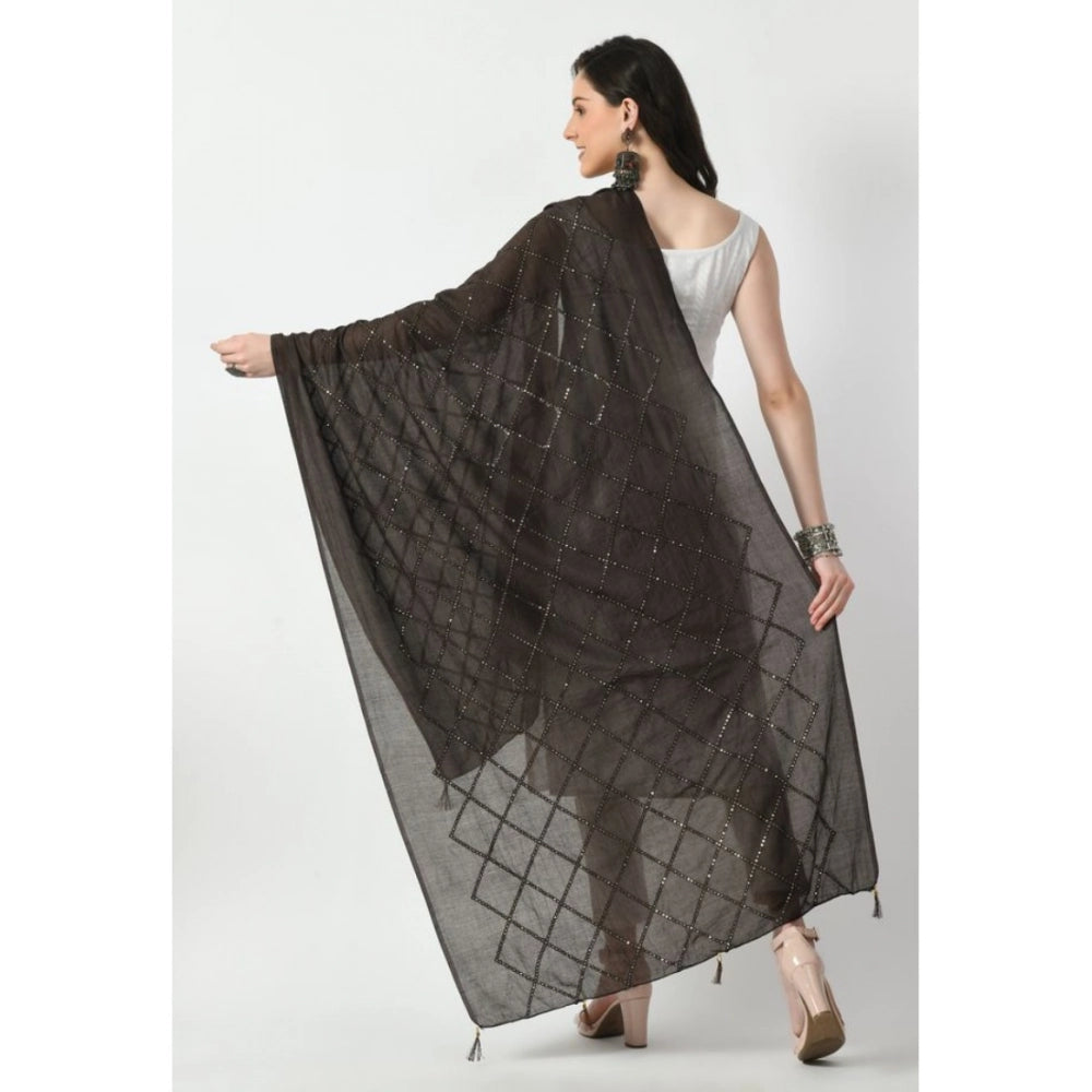 Dark brown Chanderi self-design dupatta for women's festive attire, free size length