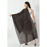 Dark brown Chanderi self-design dupatta for women's festive attire, free size length