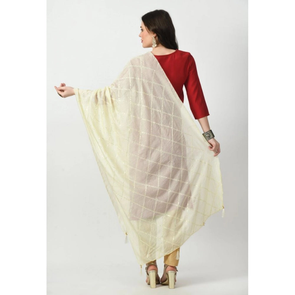 Off-white Chanderi self-design dupatta for festive occasions, free size length