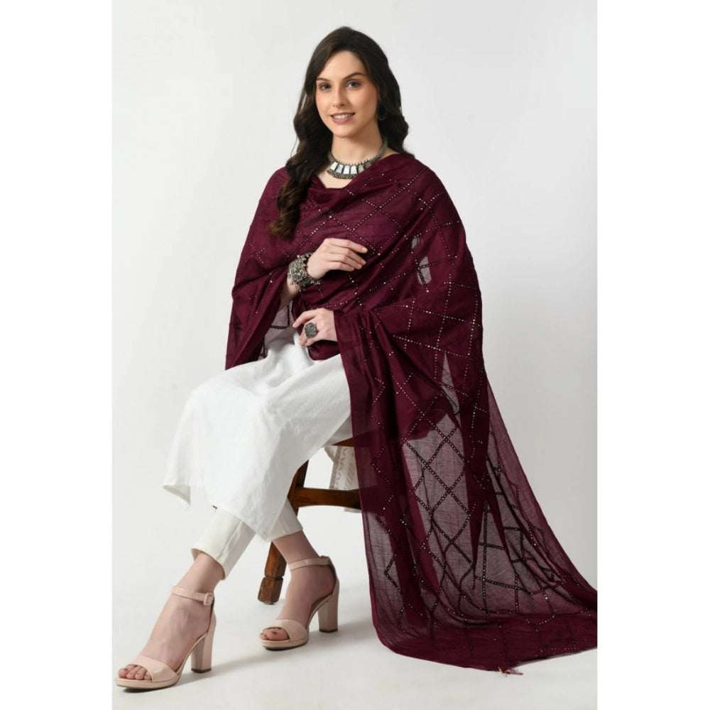 Wine Chanderi self-design dupatta, free size, ideal for festive occasions, women's traditional Indian attire