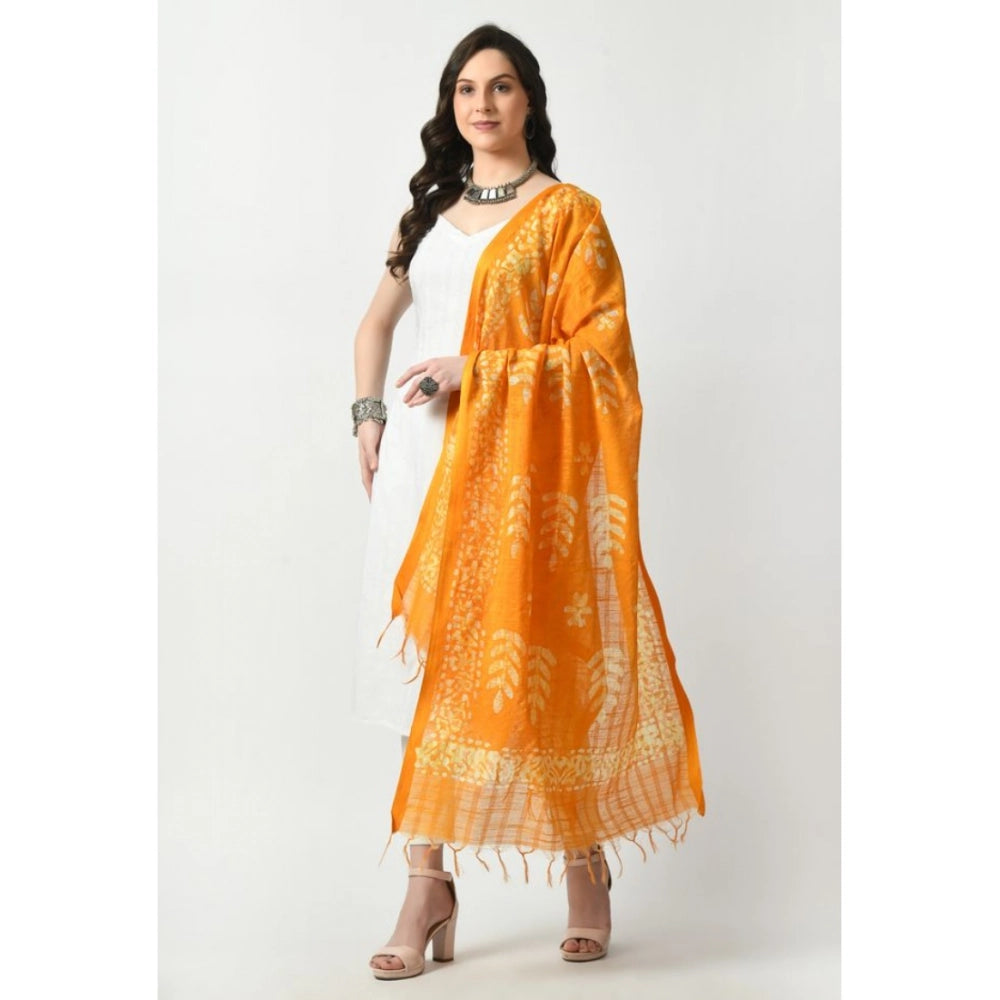 Yellow cotton printed dupatta, free size, suitable for festive occasions