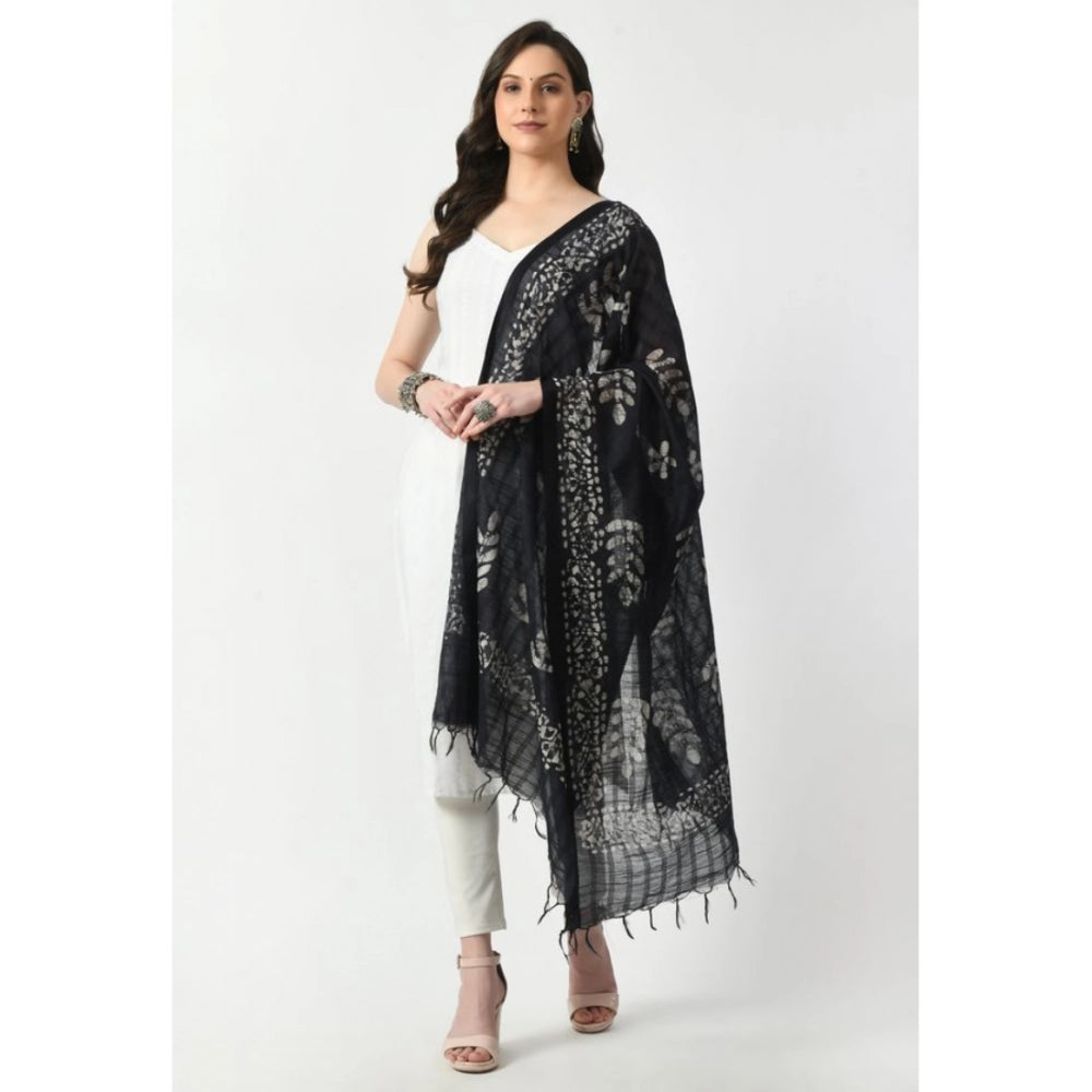 Black cotton printed dupatta for festive occasions, free size length, women's wear