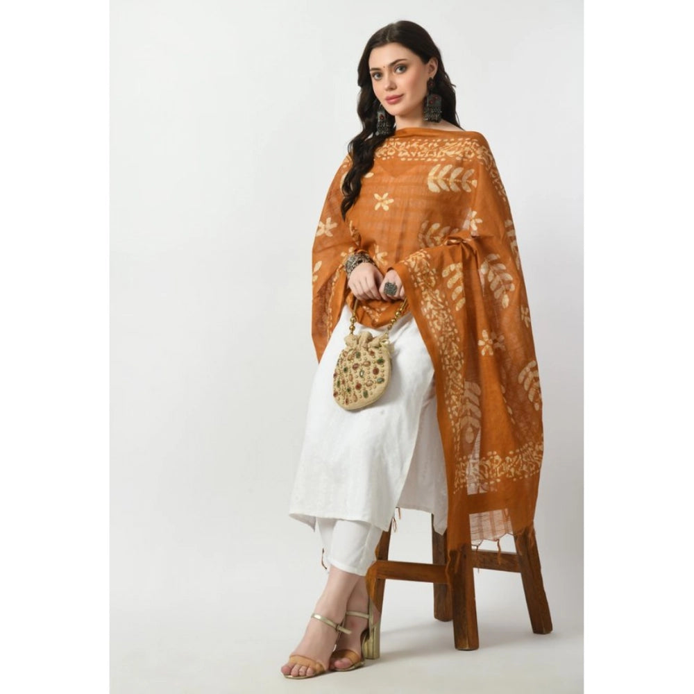Rust cotton printed dupatta, free size for festive occasions, women's traditional wear
