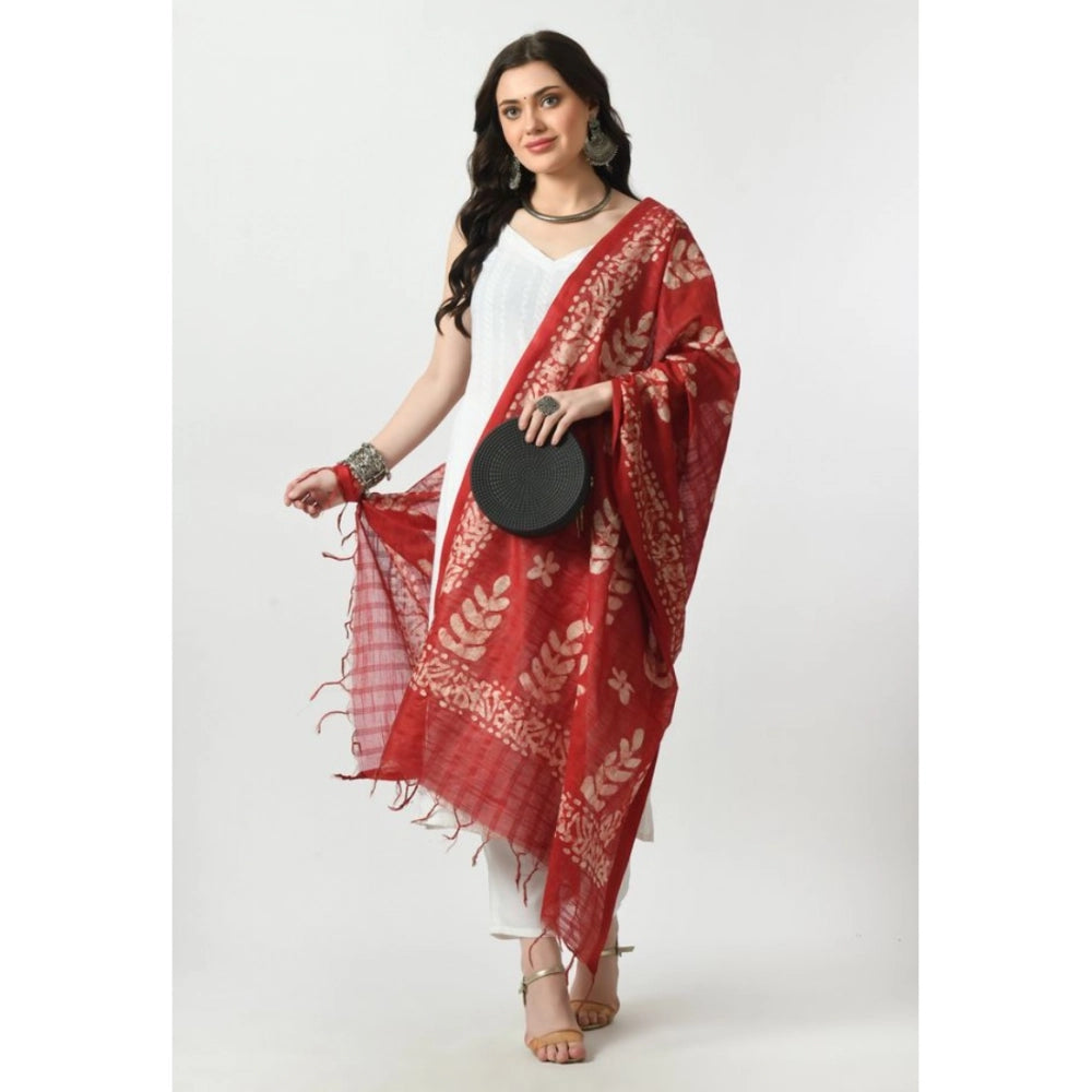 Red cotton printed dupatta, free size for festive occasions