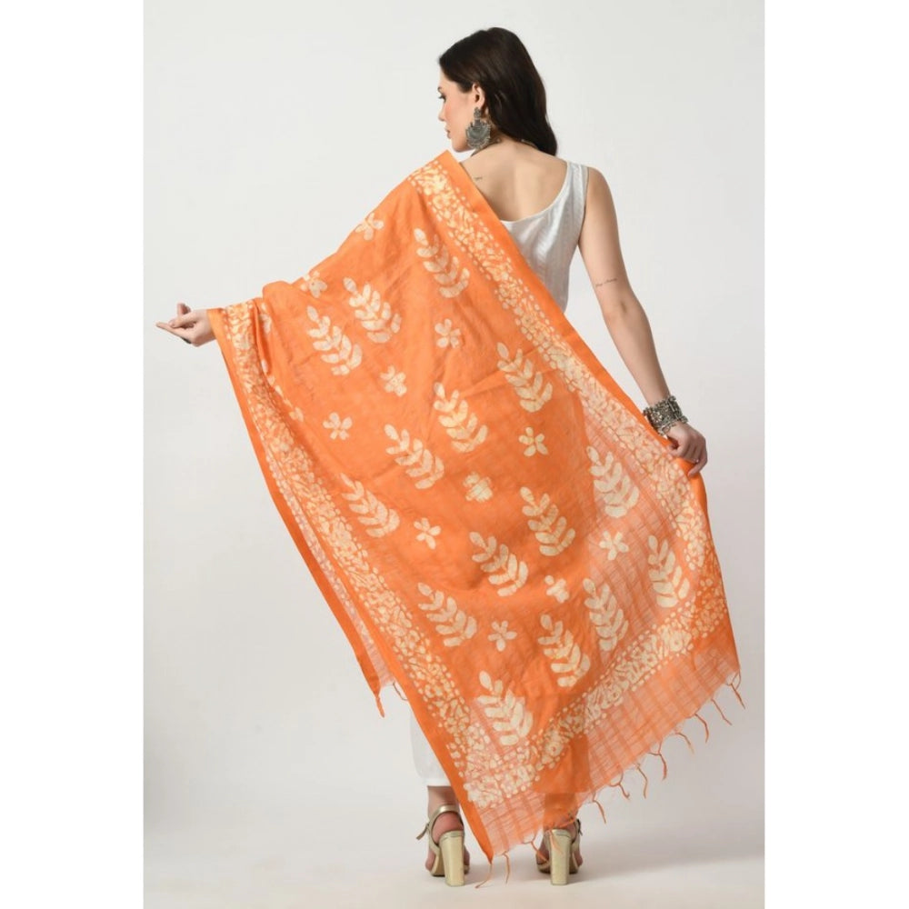 Orange cotton printed dupatta, vibrant design for festive occasions, free size length