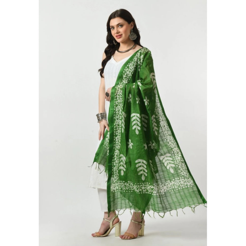 Green cotton printed dupatta for festive occasions, free size length, women's wear