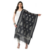 Black cotton printed dupatta for festive occasions, free size length