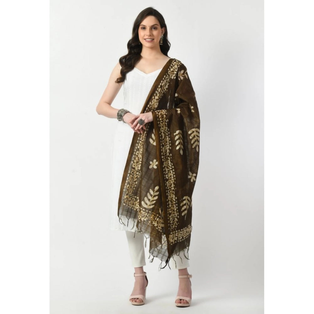 Mehandi colored cotton printed dupatta for festive occasions, free size length, women's wear