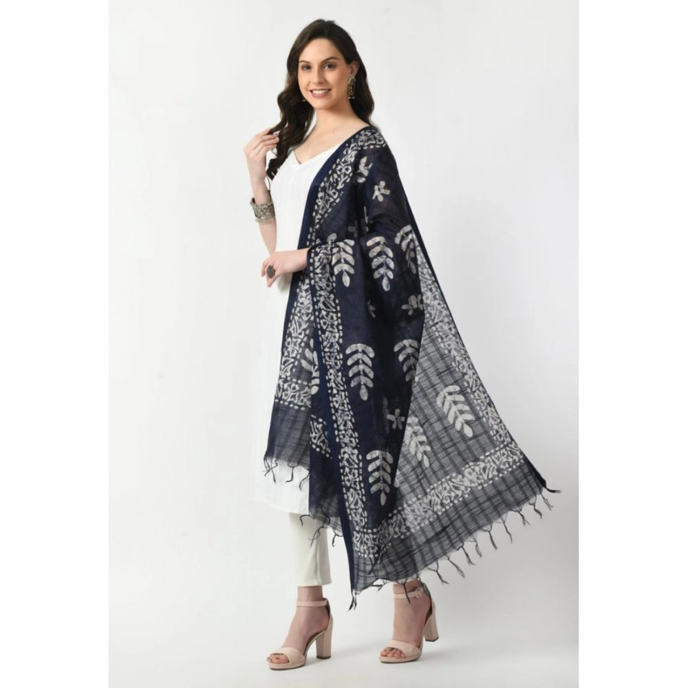 Blue cotton printed dupatta for festive occasions, free size length