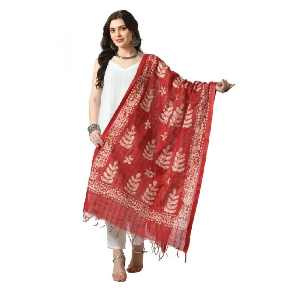 Red cotton printed dupatta for festive occasions, free size length