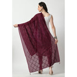Wine Chanderi self-design dupatta for women, free size, ideal for festive occasions