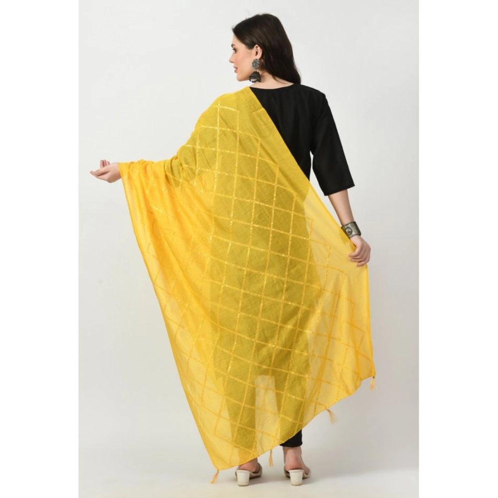 Yellow Chanderi self-design dupatta for festive occasions, free size length