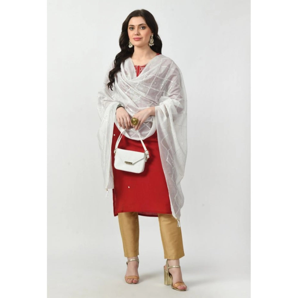 White Chanderi self-design dupatta for festive occasions, free size length