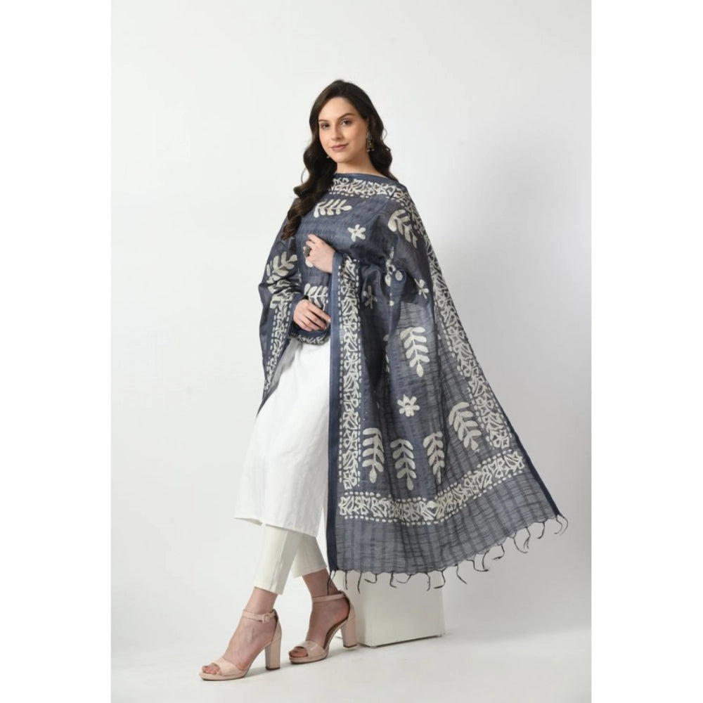 Grey cotton printed dupatta for festive occasions, free size length