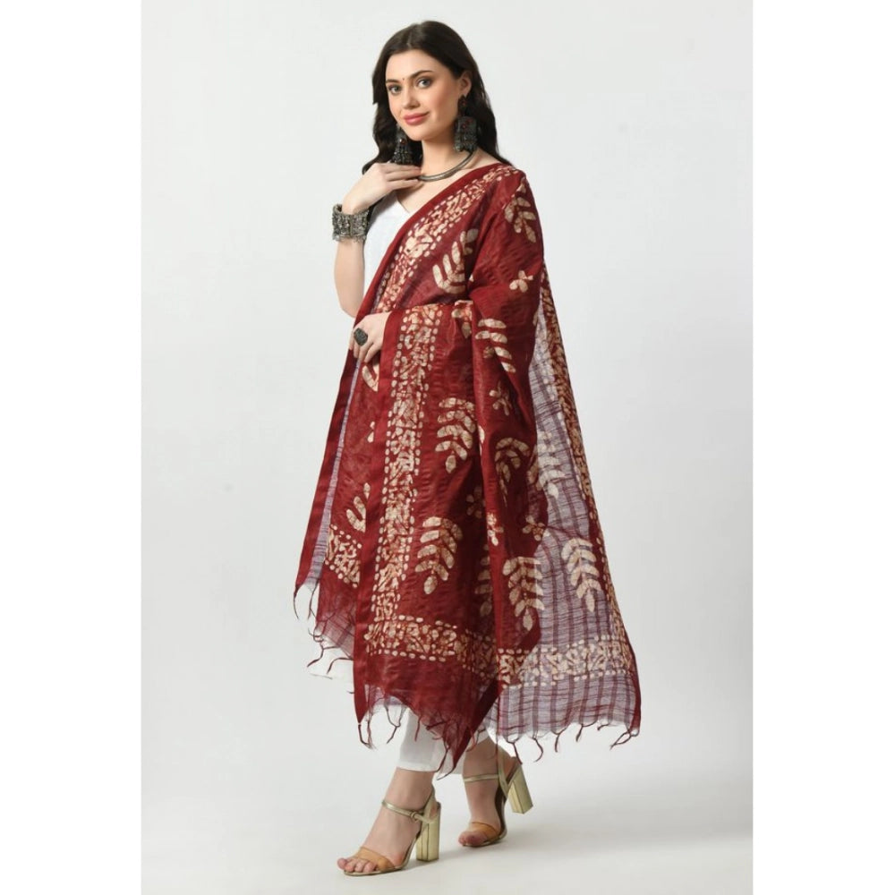 Maroon cotton printed dupatta for women, free size, festive occasion