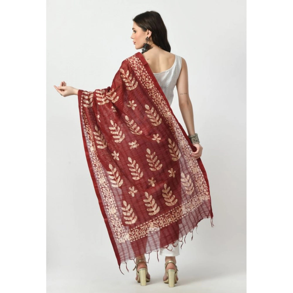 Maroon cotton printed dupatta, vibrant pattern for festive occasions, free size women's wear