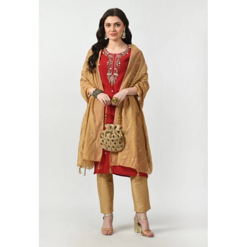 Gold Chanderi self-design dupatta for festive occasions, free size length